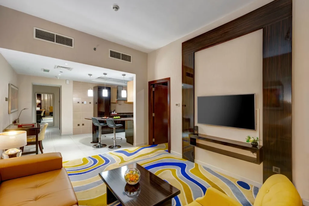 Living room of the One Bedroom Premium King suite, Gevora Hotel
