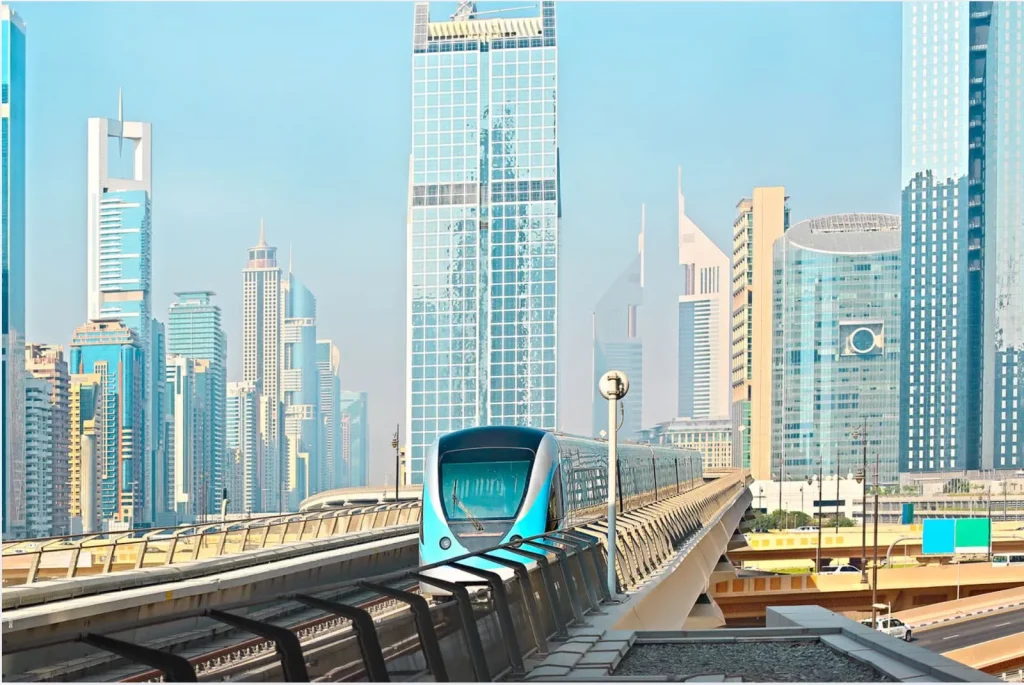 Dubai Metro on Sheikh Zayed Road near Financial Centre Station